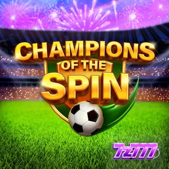 Champions of the Spin স্লট গেমের একটি দৃশ্য যেখানে ফুটবল থিম এবং খেলার গ্রিড দেখা যাচ্ছে।